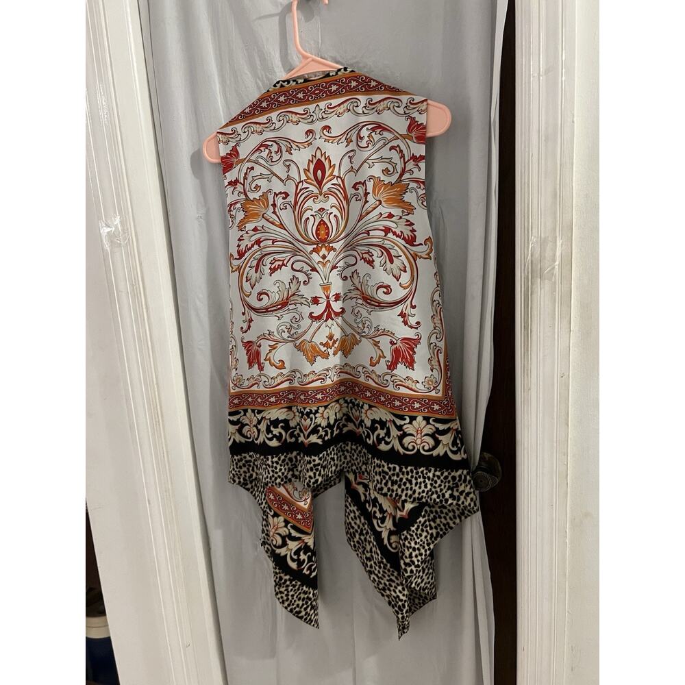 Chicos Multicolor Waterfall Hem Floral Print Open Cover Up Sz M - Picture 7 of 7
